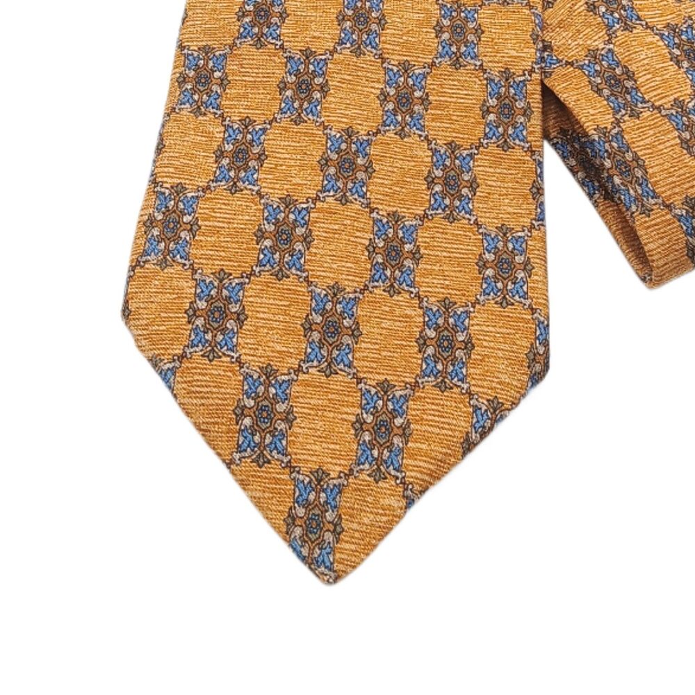 Robert Talbott Silk Tie Mens 60” Tan Blue Geometric Medallion Nordstrom Wide New